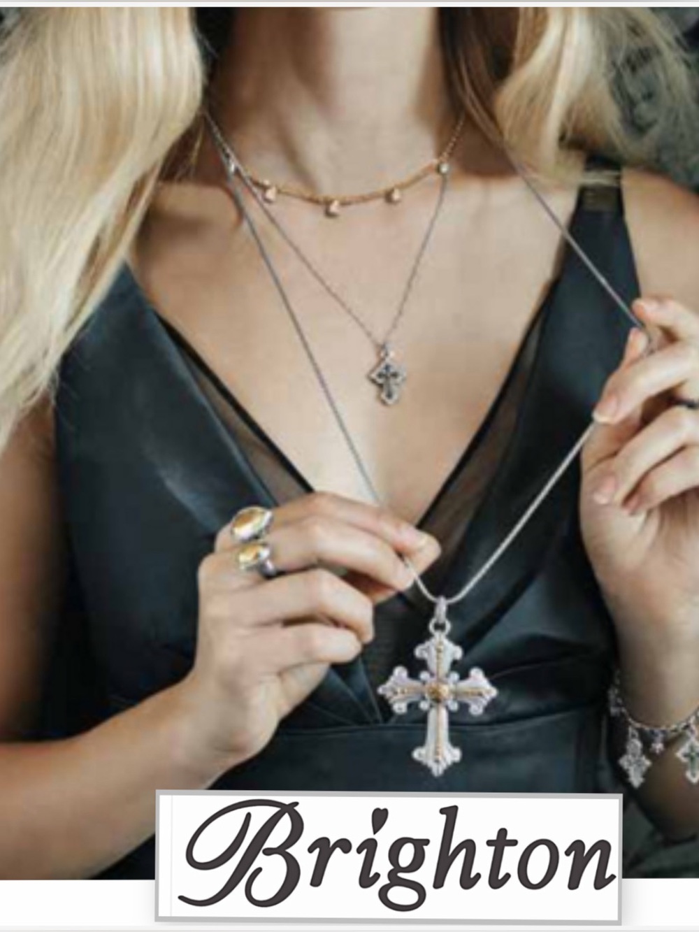 Brighton, Roman Convertible Cross Necklace, Silver with Gold Accents